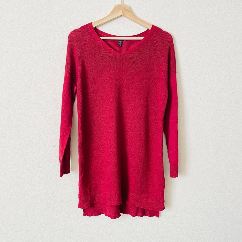 Eileen Fisher MEDIUM dark red knit long sweater